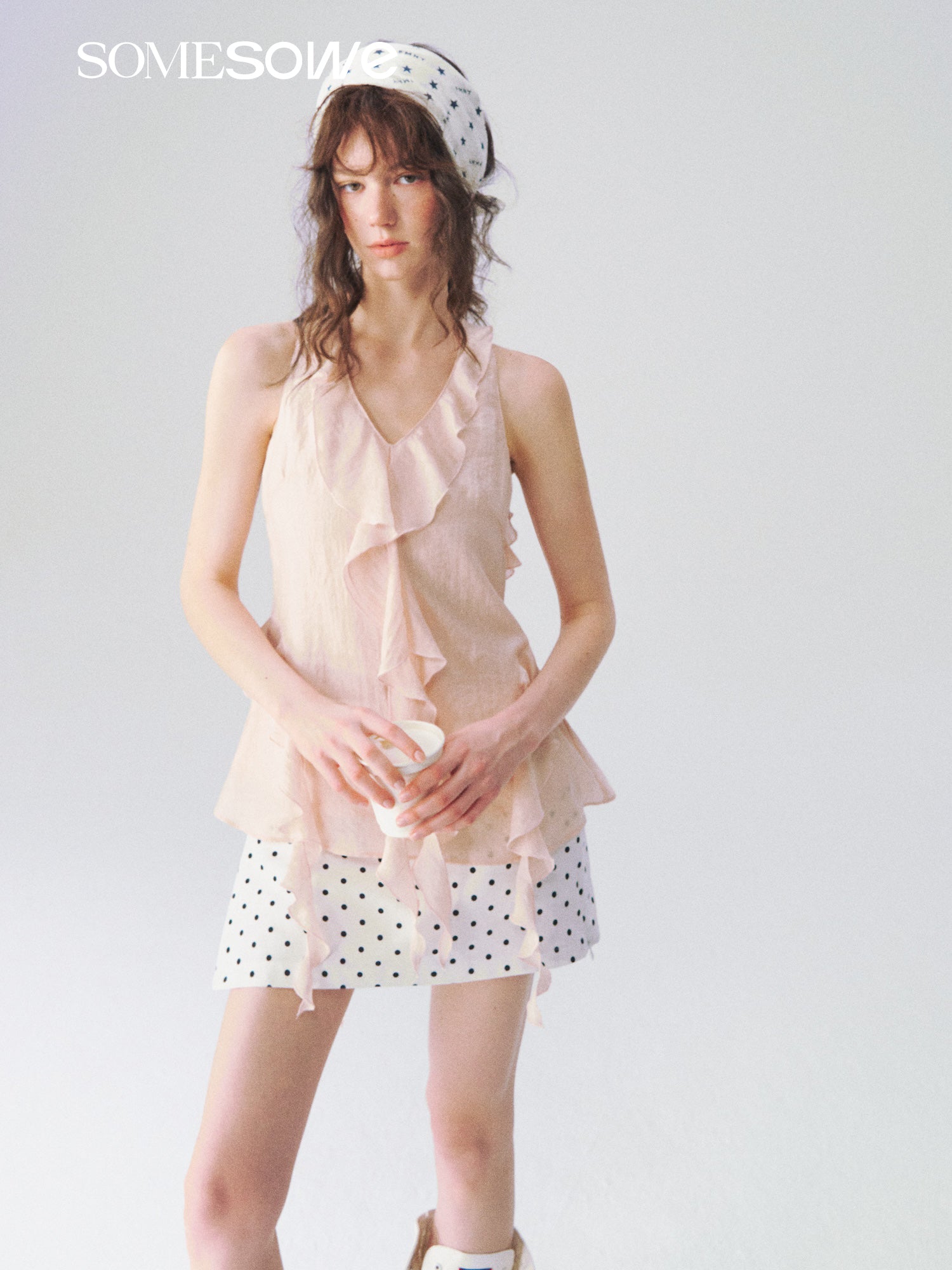 SOMESOWE S2609070 Linen V-neck sleeveless halter top