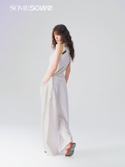 SOMESOWE S2609104 Irregular lace V-neck sleeveless top