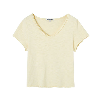 SOMESOWE S2609102 Bamboo cotton initial cut V-neck T-shirt