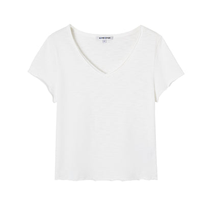 SOMESOWE S2609102 Bamboo cotton initial cut V-neck T-shirt