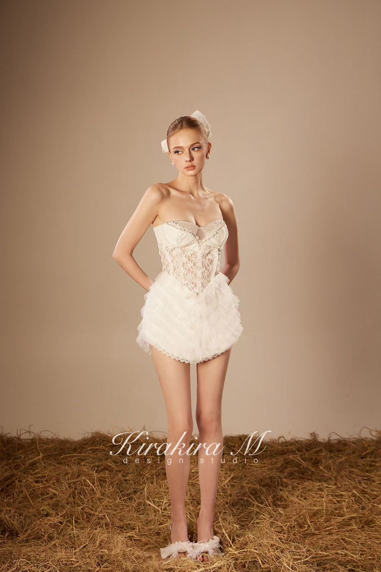 KiraKira.M K121148 &quot;Wonderlust&quot; White glitter layers of lace dress