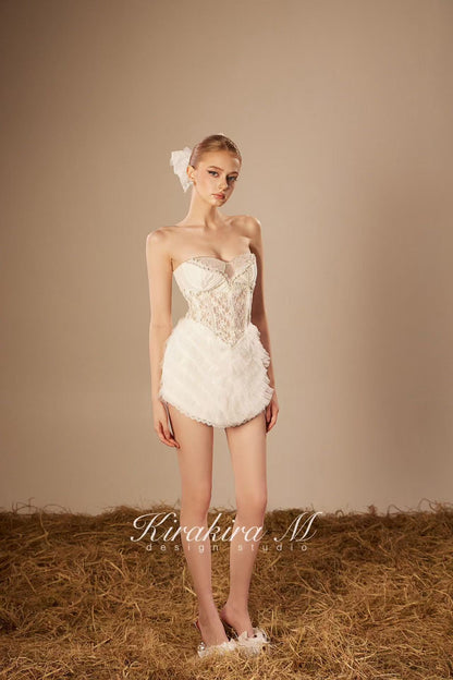 KiraKira.M K121148 &quot;Wonderlust&quot; White glitter layers of lace dress