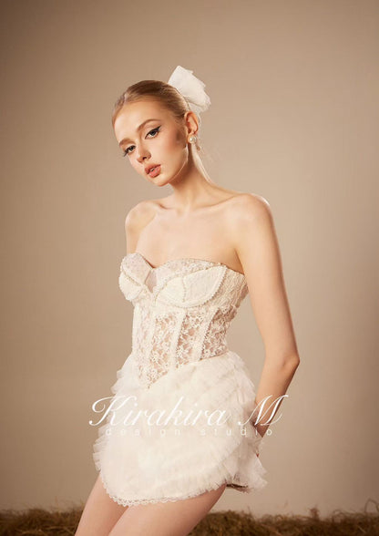 KiraKira.M K121148 &quot;Wonderlust&quot; White glitter layers of lace dress