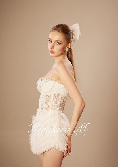 KiraKira.M K121148 &quot;Wonderlust&quot; White glitter layers of lace dress