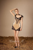 KiraKira M. K121151 "Wonderlust" Nude velvet with black lace dress