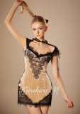 KiraKira M. K121151 "Wonderlust" Nude velvet with black lace dress