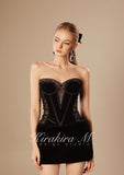 Kirakira.M K121145 "Wonderlust" Black velvet hairy strap dress