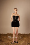 Kirakira.M K121145 "Wonderlust" Black velvet hairy strap dress