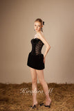 Kirakira.M K121145 "Wonderlust" Black velvet hairy strap dress