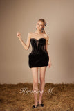 Kirakira.M K121145 "Wonderlust" Black velvet hairy strap dress