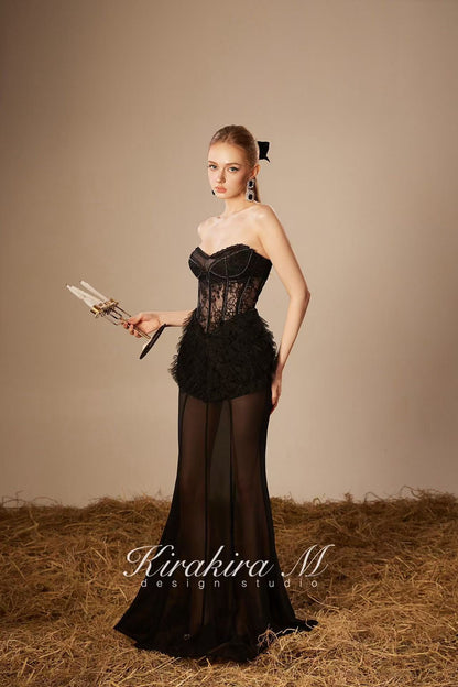 Kirakira.M K121153 &quot;Wonderlust&quot;Black glitter layers of lace dress