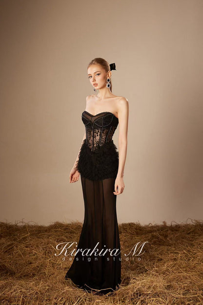 Kirakira.M K121153 &quot;Wonderlust&quot;Black glitter layers of lace dress