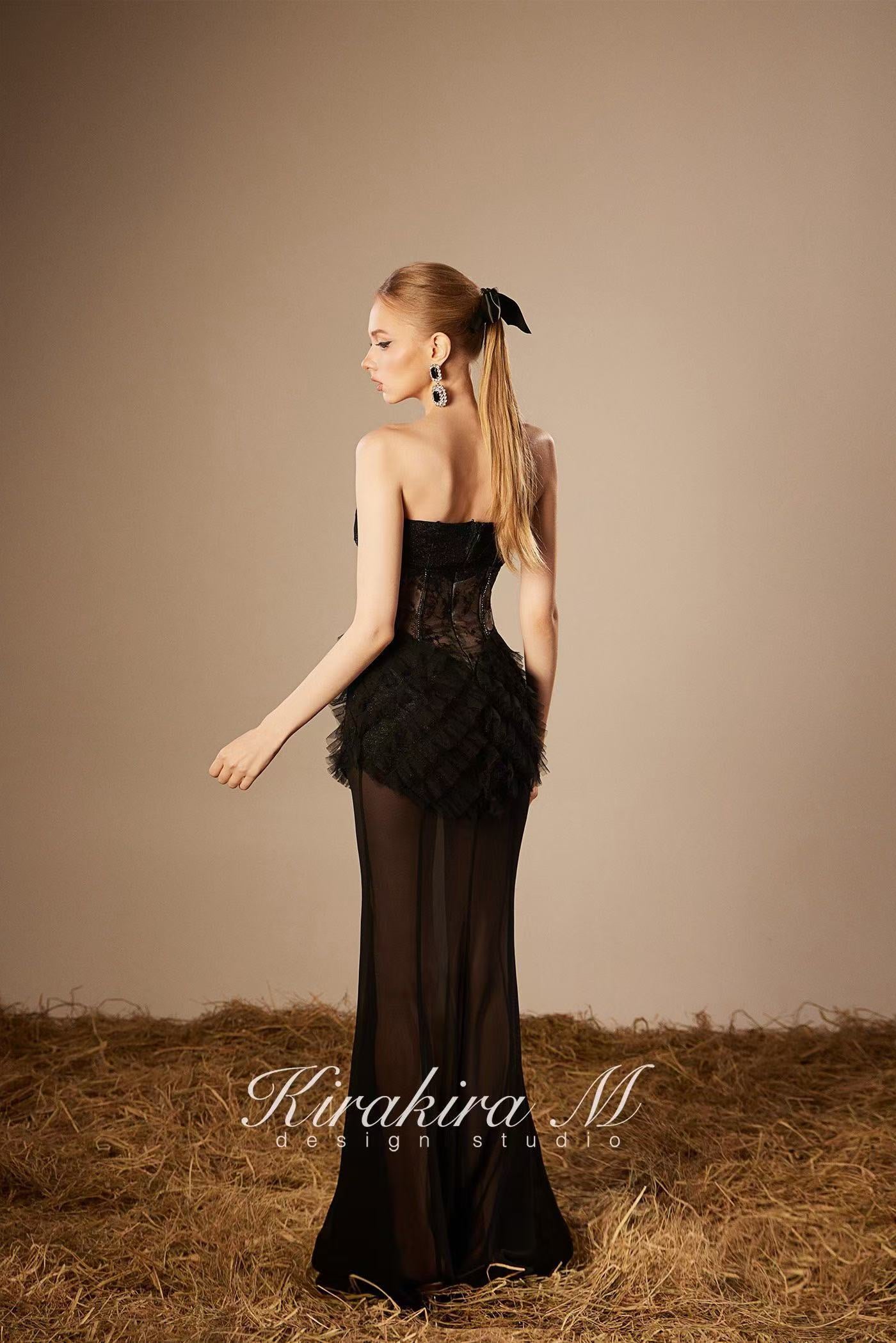 Kirakira.M K121153 &quot;Wonderlust&quot;Black glitter layers of lace dress