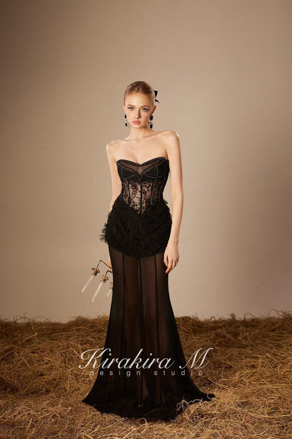 Kirakira.M K121153 &quot;Wonderlust&quot;Black glitter layers of lace dress