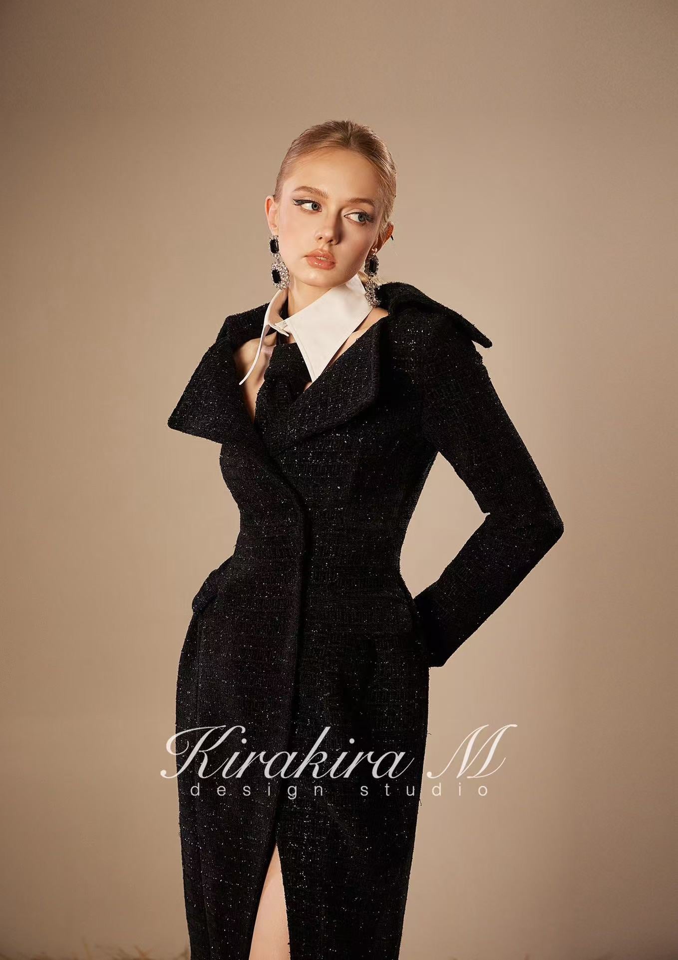 Kirakira.M K121155 &quot;Wonderlust&quot; Black wool long coat