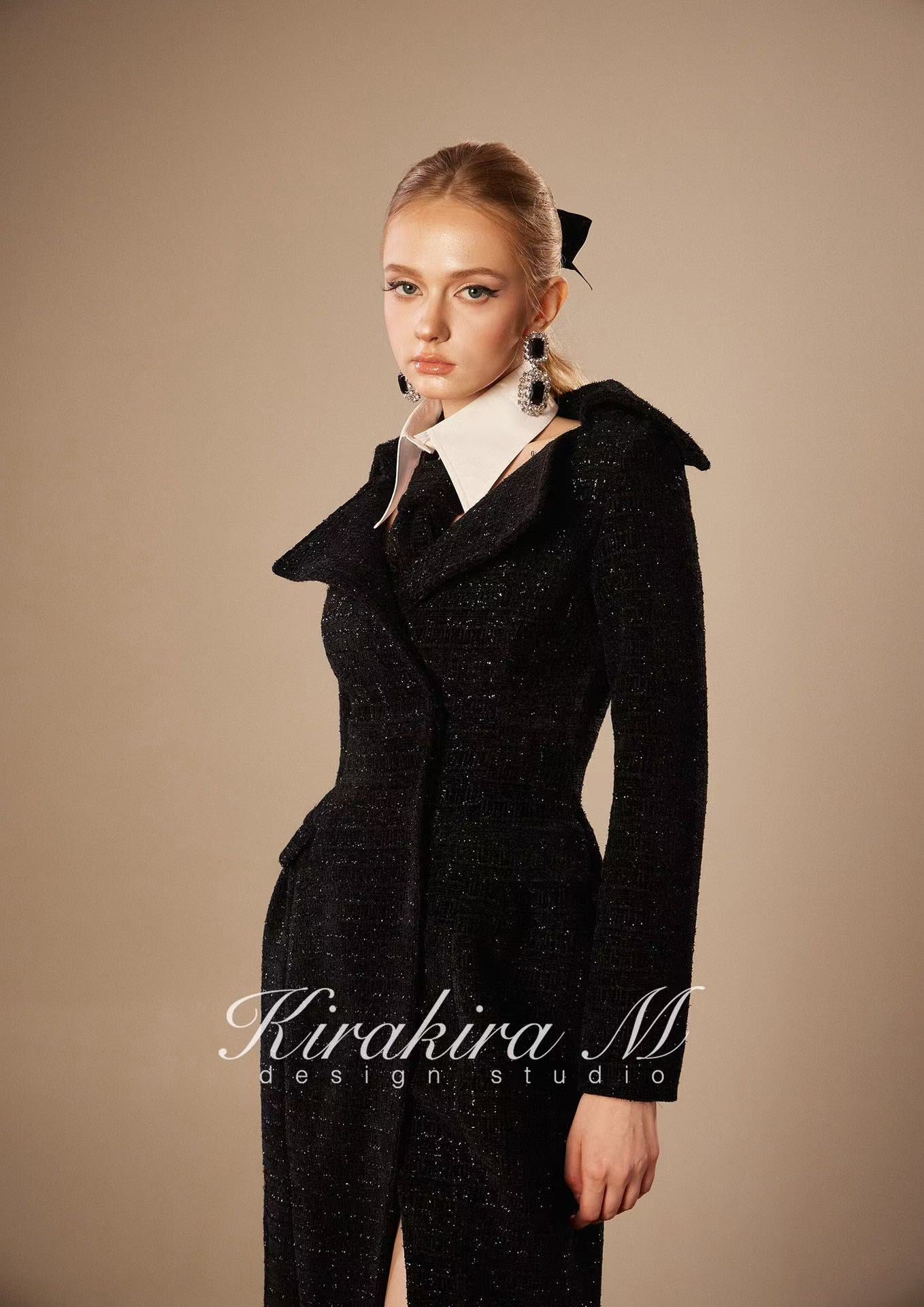 Kirakira.M K121155 &quot;Wonderlust&quot; Black wool long coat