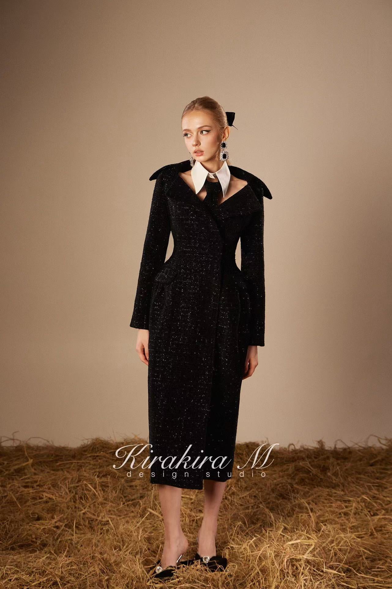 Kirakira.M K121155 &quot;Wonderlust&quot; Black wool long coat