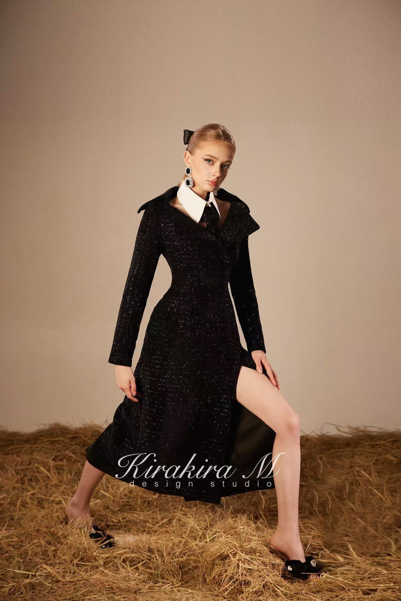 Kirakira.M K121155 &quot;Wonderlust&quot; Black wool long coat