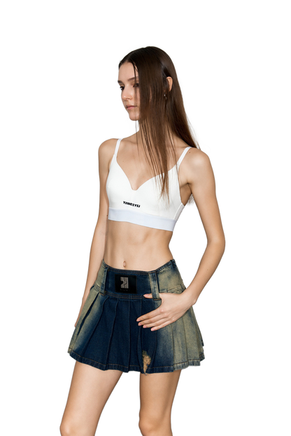YJ1NGZYZJ GRADIENT PLEATED DENIM MINISKIRT