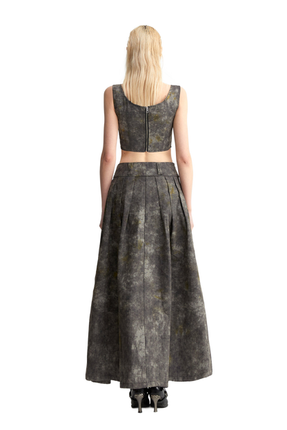 YJ1NGZYZJ  DENIM ACID-WASH LONG SKIRT IN GRAY