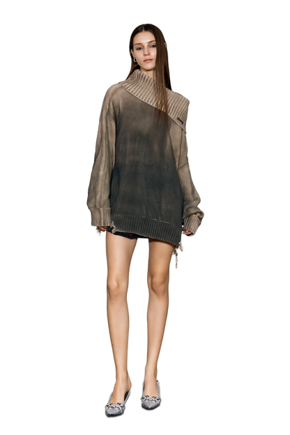 YJ1NGZYZJ Distressed Oversized Sweater In Dark Brown