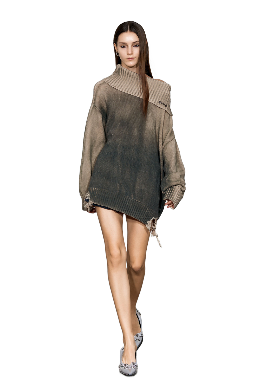 YJ1NGZYZJ Distressed Oversized Sweater In Dark Brown