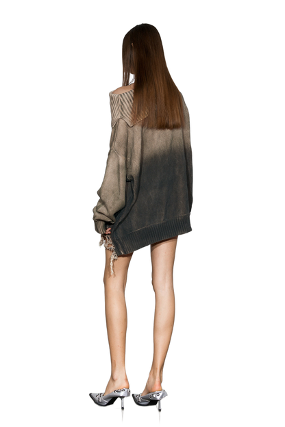 YJ1NGZYZJ Distressed Oversized Sweater In Dark Brown