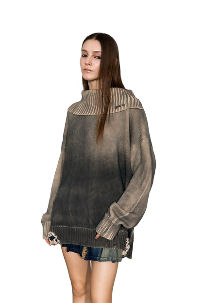 YJ1NGZYZJ Distressed Oversized Sweater In Dark Brown