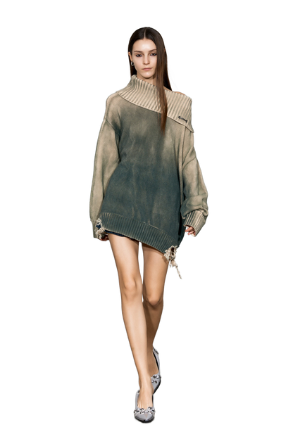 YJ1NGZYZJ Distressed Oversized Sweater In Green