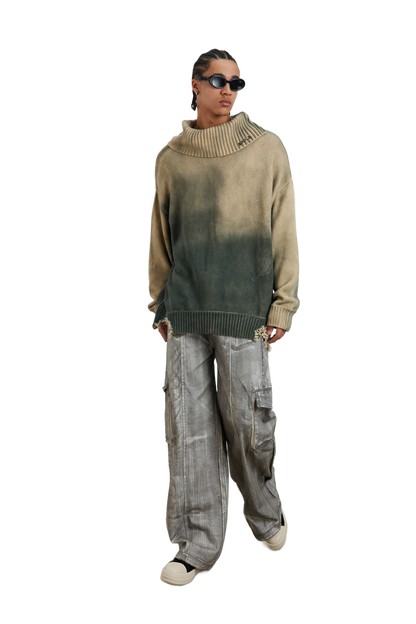 YJ1NGZYZJ Distressed Oversized Sweater In Green