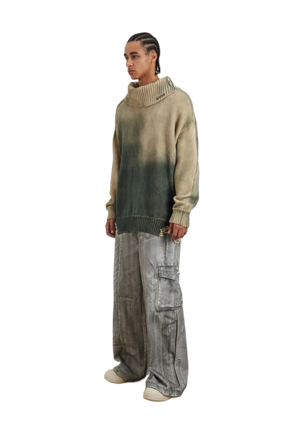 YJ1NGZYZJ Distressed Oversized Sweater In Green