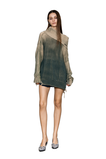 YJ1NGZYZJ Distressed Oversized Sweater In Green