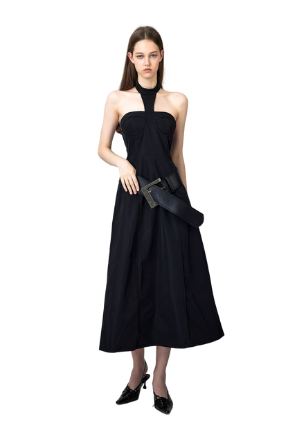 YJ1NGZYZJ Nylon Halter Midi Dress