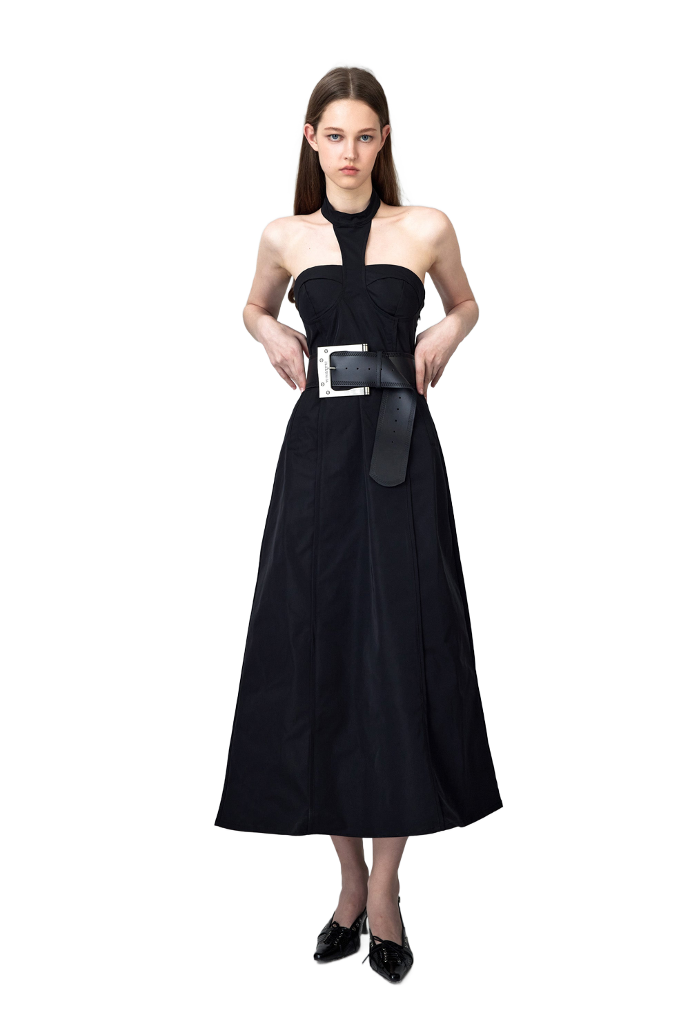 YJ1NGZYZJ Nylon Halter Midi Dress