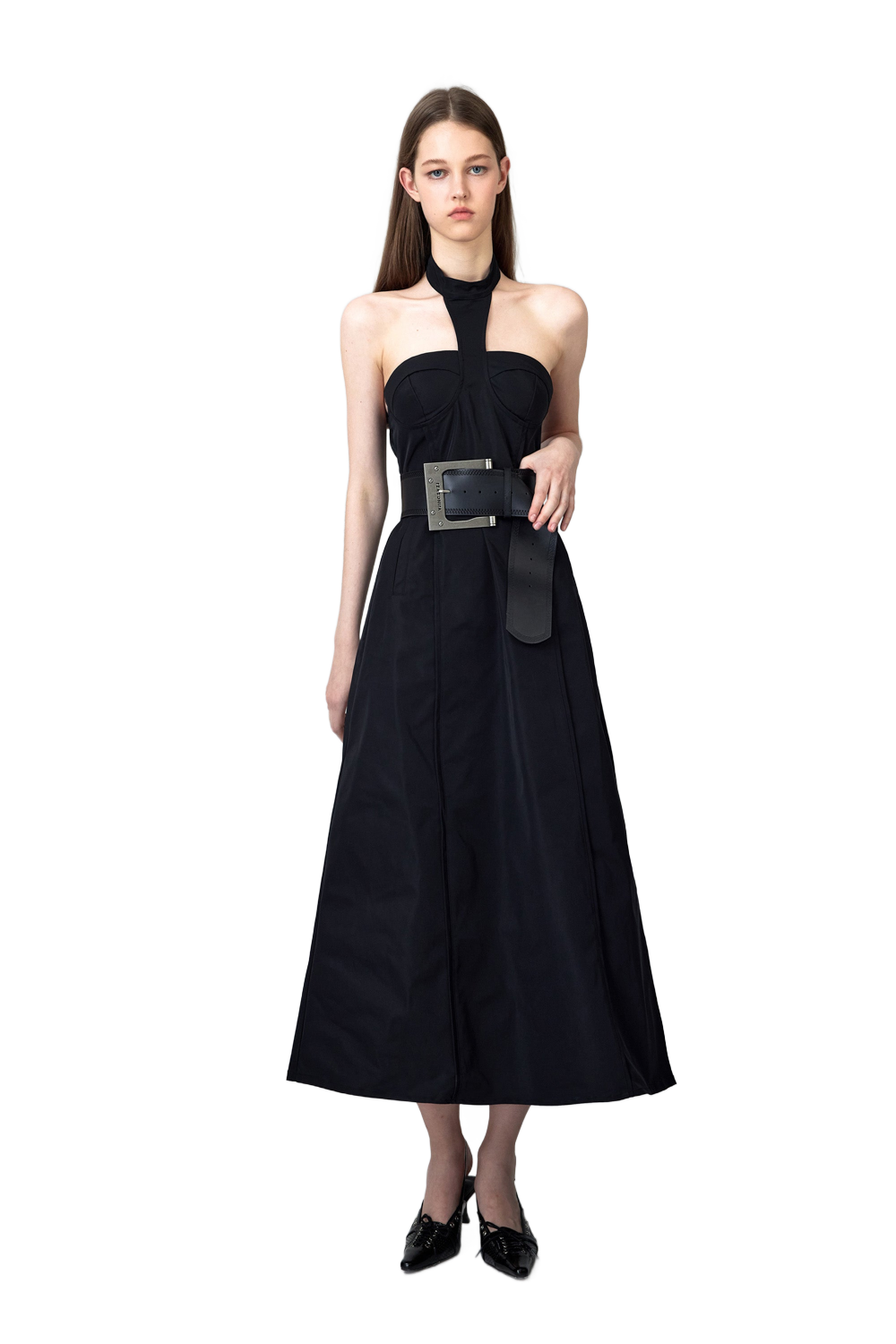 YJ1NGZYZJ Nylon Halter Midi Dress