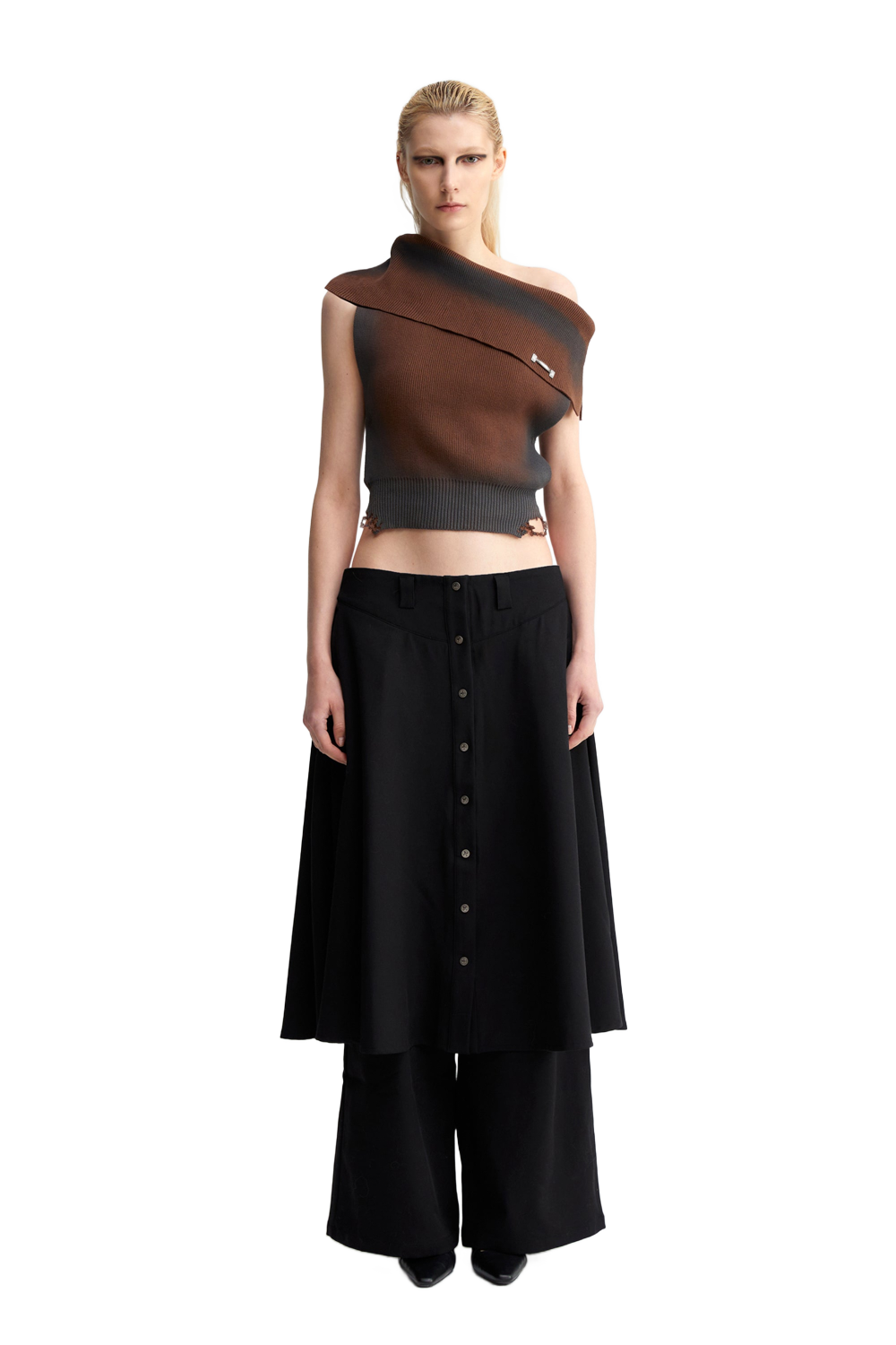 YJ1NGZYZJ One Shoulder Knit Top In Brown
