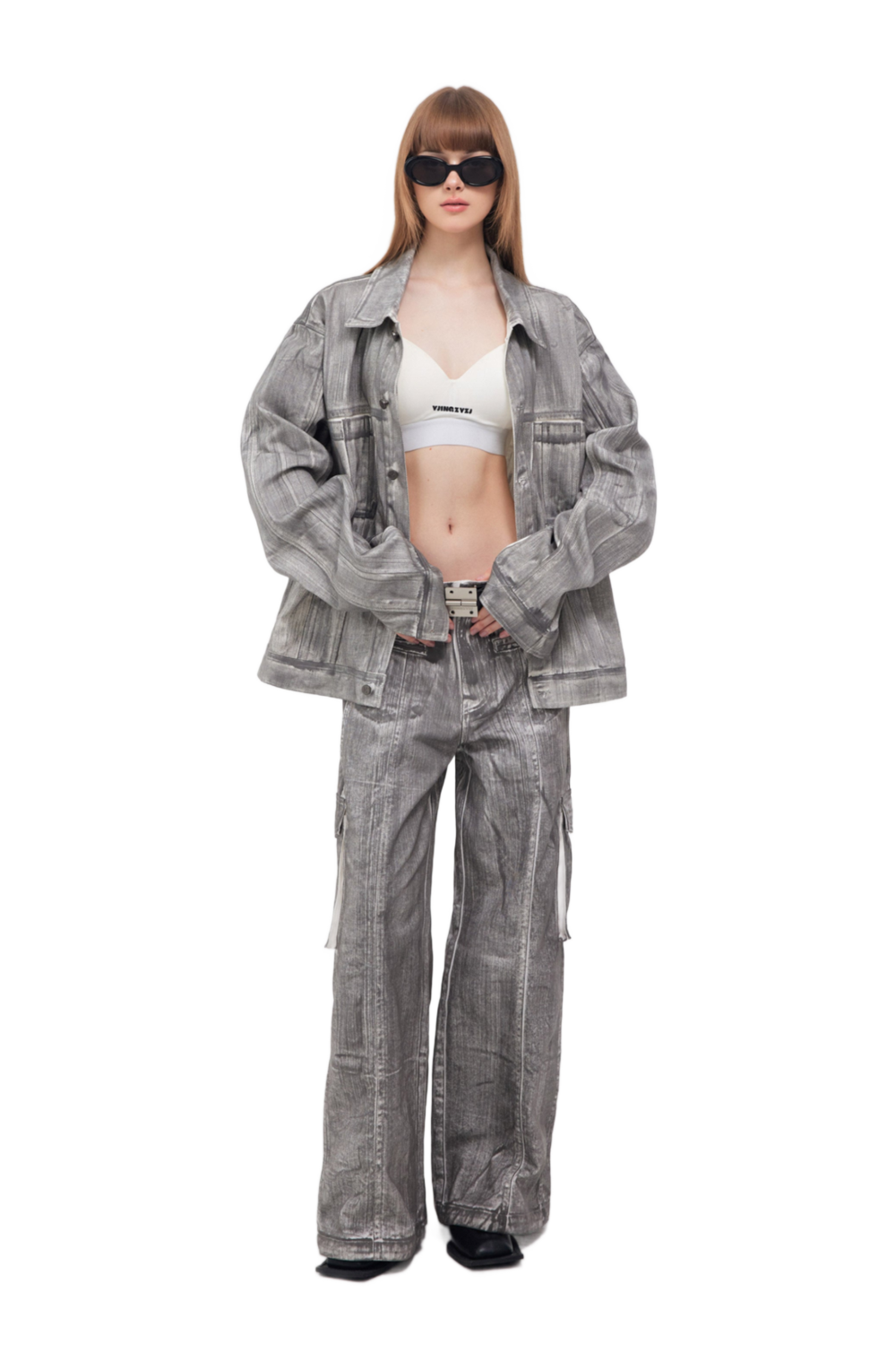 YJ1NGZYZJ Scrawl Wide-Leg Cargo Jeans