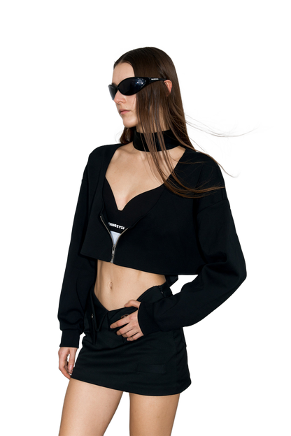 YJ1NGZYZJ Scoop-Neck Cropped Jacket In Black