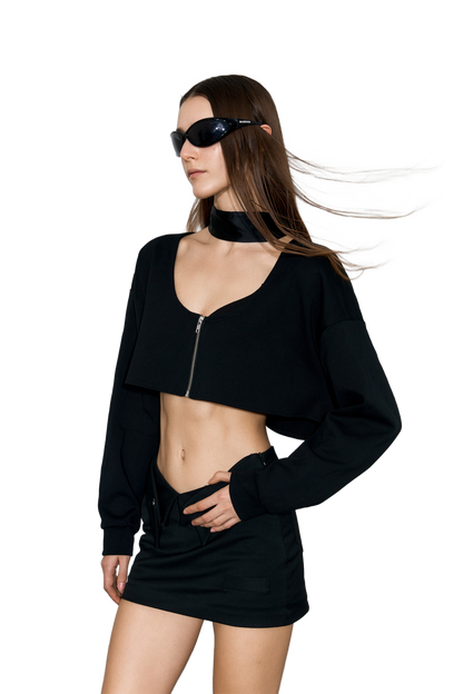 YJ1NGZYZJ Scoop-Neck Cropped Jacket In Black