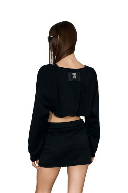 YJ1NGZYZJ Scoop-Neck Cropped Jacket In Black