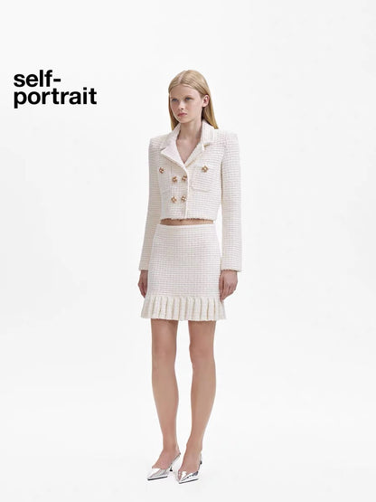 Self-Portrait WHITE BOUCLE MINI SKIRT