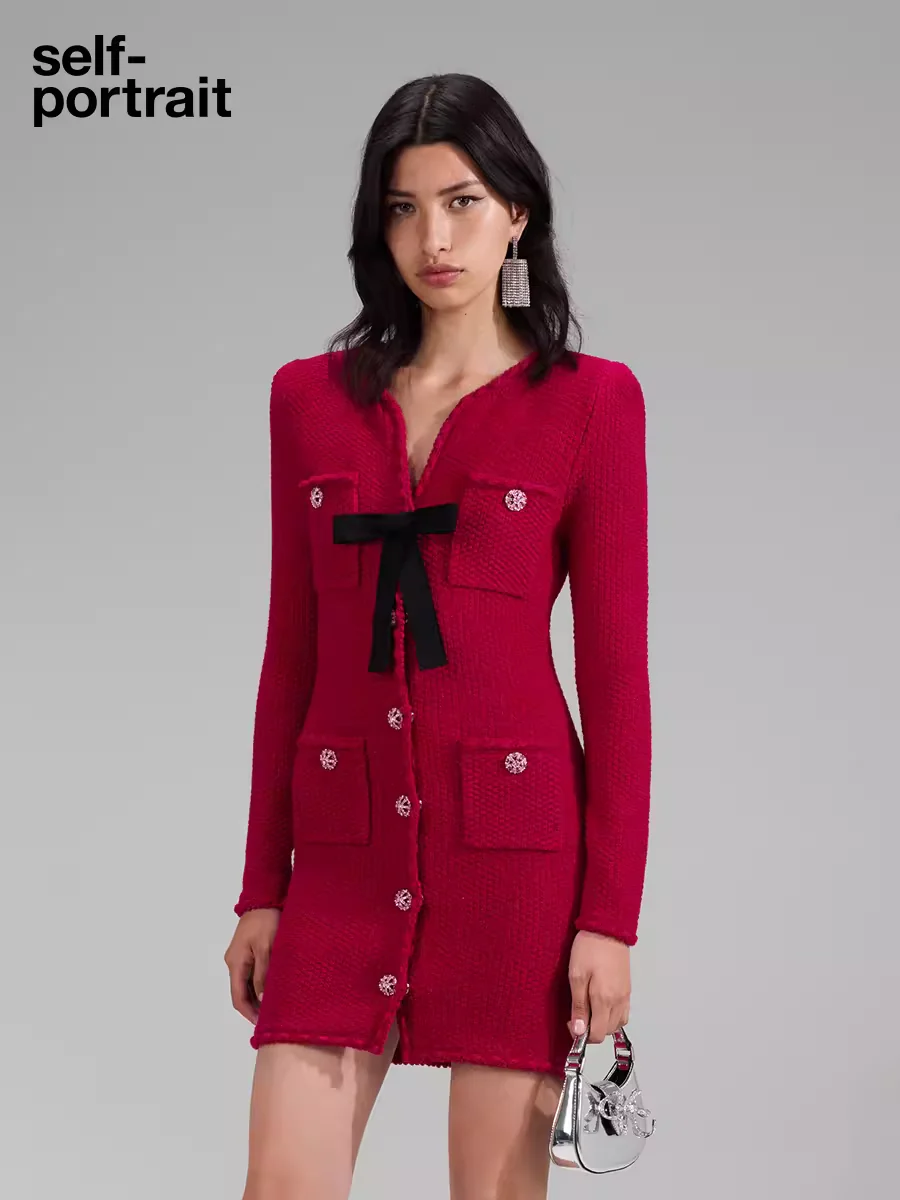 Self-Portrait SALE V-NECK BOWKNOTKNIT MINI DRESS