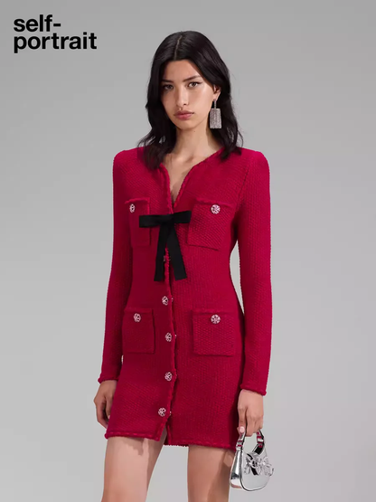 Self-Portrait SALE V-NECK BOWKNOTKNIT MINI DRESS