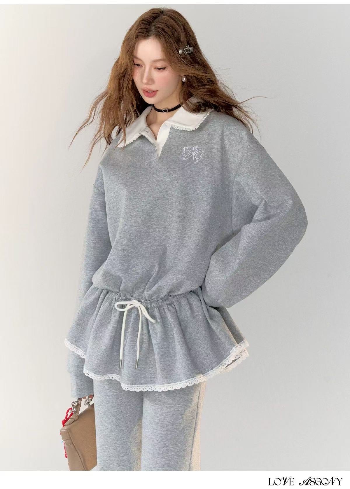 AsGony ASG24714 Lace loose hoodie