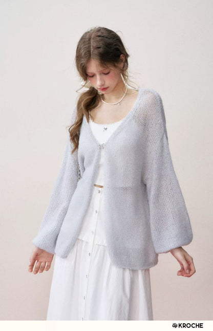 Kroche [Star Style] Mohair Cardigan &amp; Cloud Midi Skirt