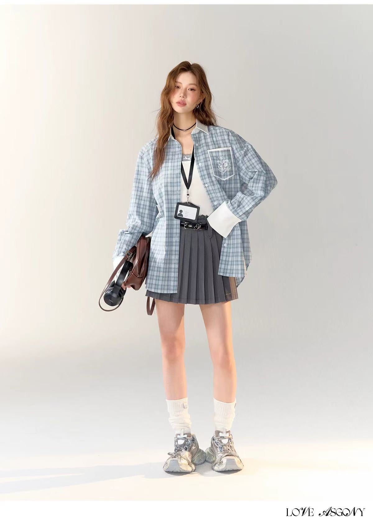 AsGony ASG24718 Blue checkered shirt