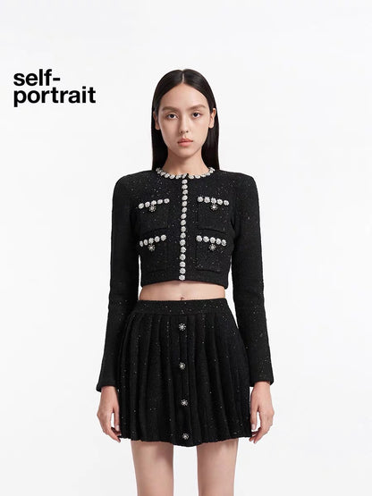 Self-Portrait BLACK SEUIN KNIT CARDIGAN