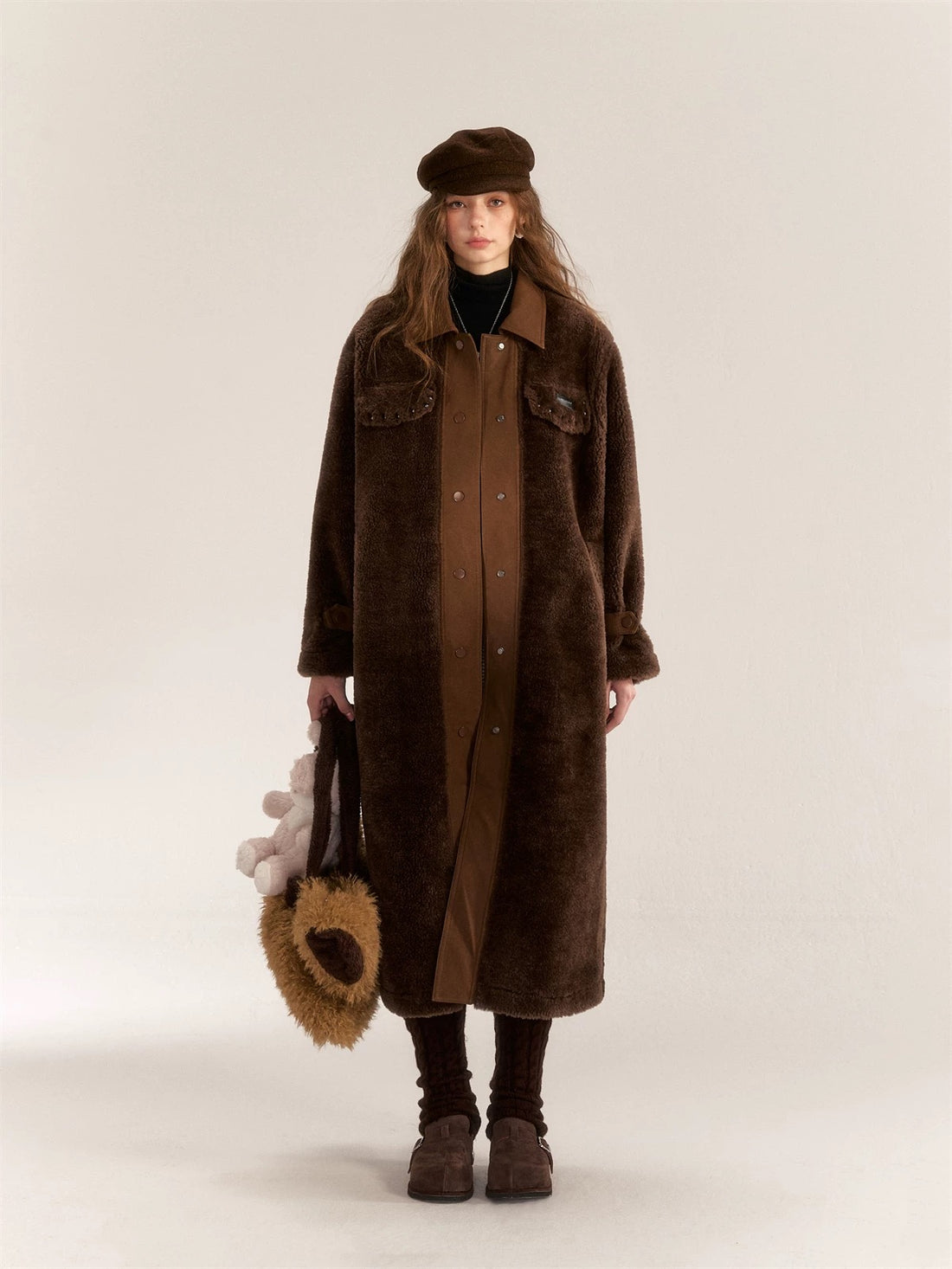 AsGony ASG31026 Maxi Fleece Coat -brown