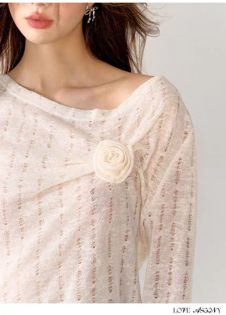 AsGony One Shoulder Rose Top(2color)