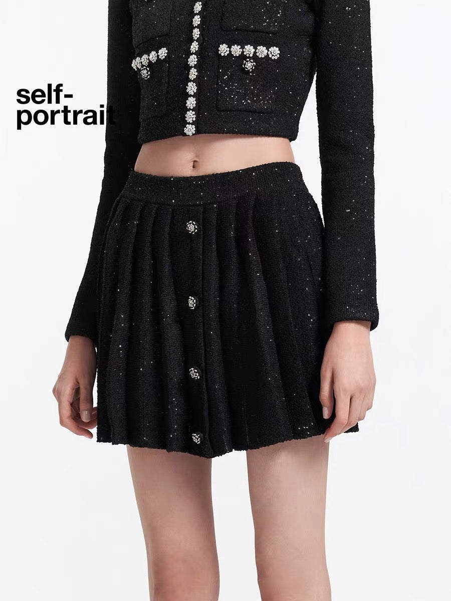 Self-Portrait BLACK SEQUIN MINI SKIRT